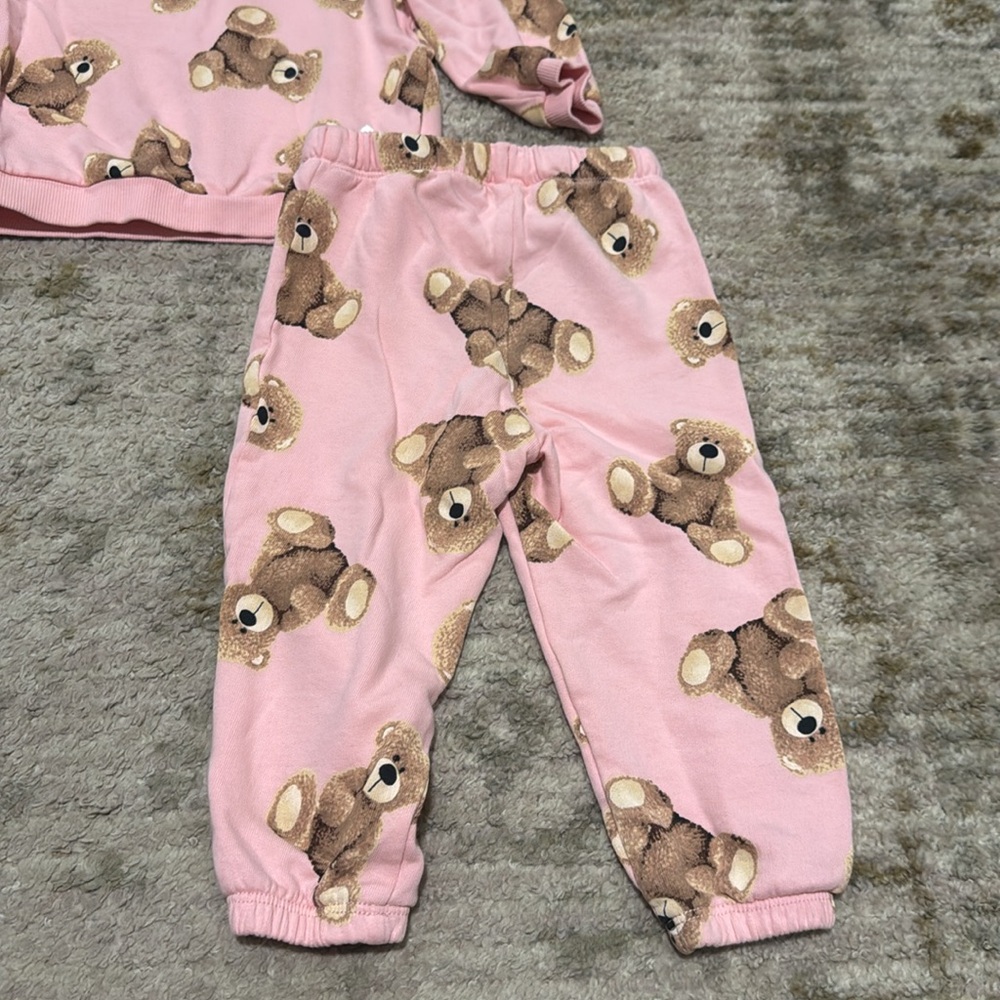 H&M Baby Girl Pink Teddy Bear Sweatshirt & Sweatpants Set 12-18 months - Picture 3 of 6